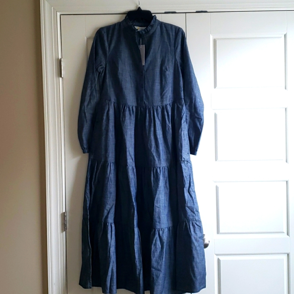 Boden Navy Blue chambray Tiered Maxi Dress tag 2 fits up to 6! NWOT